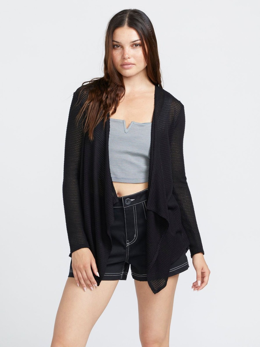 Women Volcom Sweaters & Cardigans | Go Go Wrap Cardigan Black