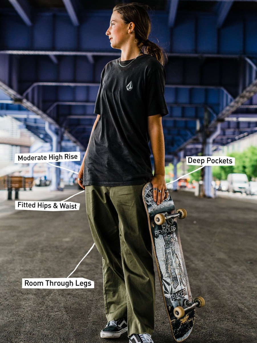 Women Volcom Bottoms | Thisthatthem Skate Pants Military