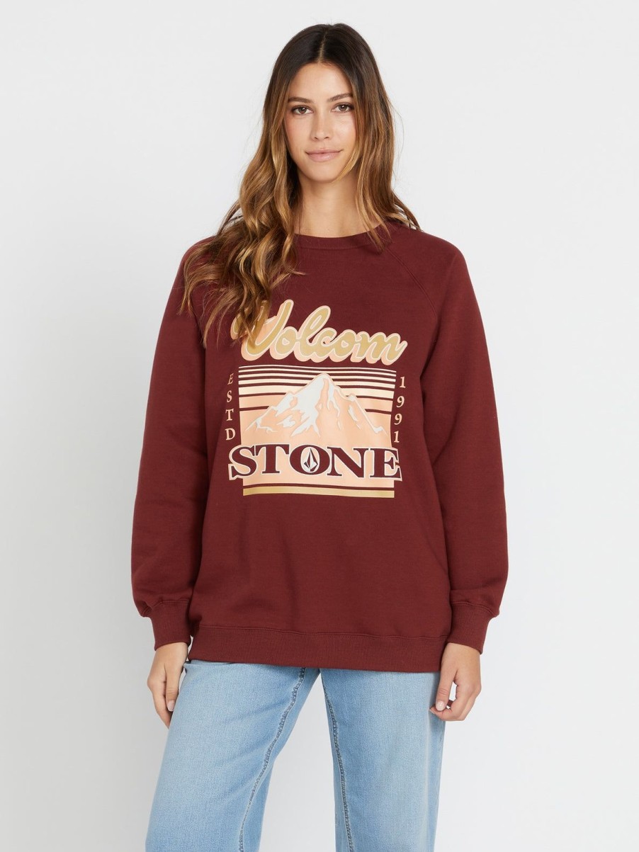 Women Volcom Hoodies & Sweatshirts | Stone Magic Boyfriend Crew Sweatshirt Cayenne