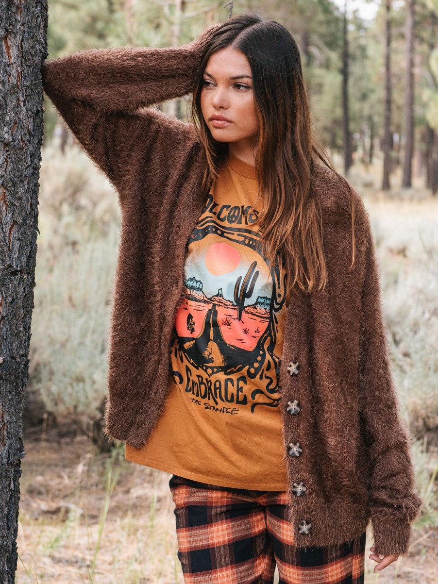 Women Volcom Sweaters & Cardigans | Fuzzigan Cardigan Chocolate