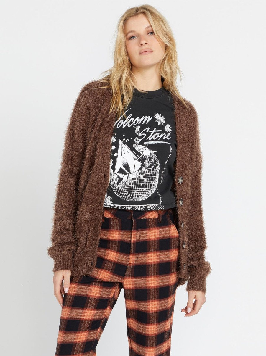 Women Volcom Sweaters & Cardigans | Fuzzigan Cardigan Chocolate