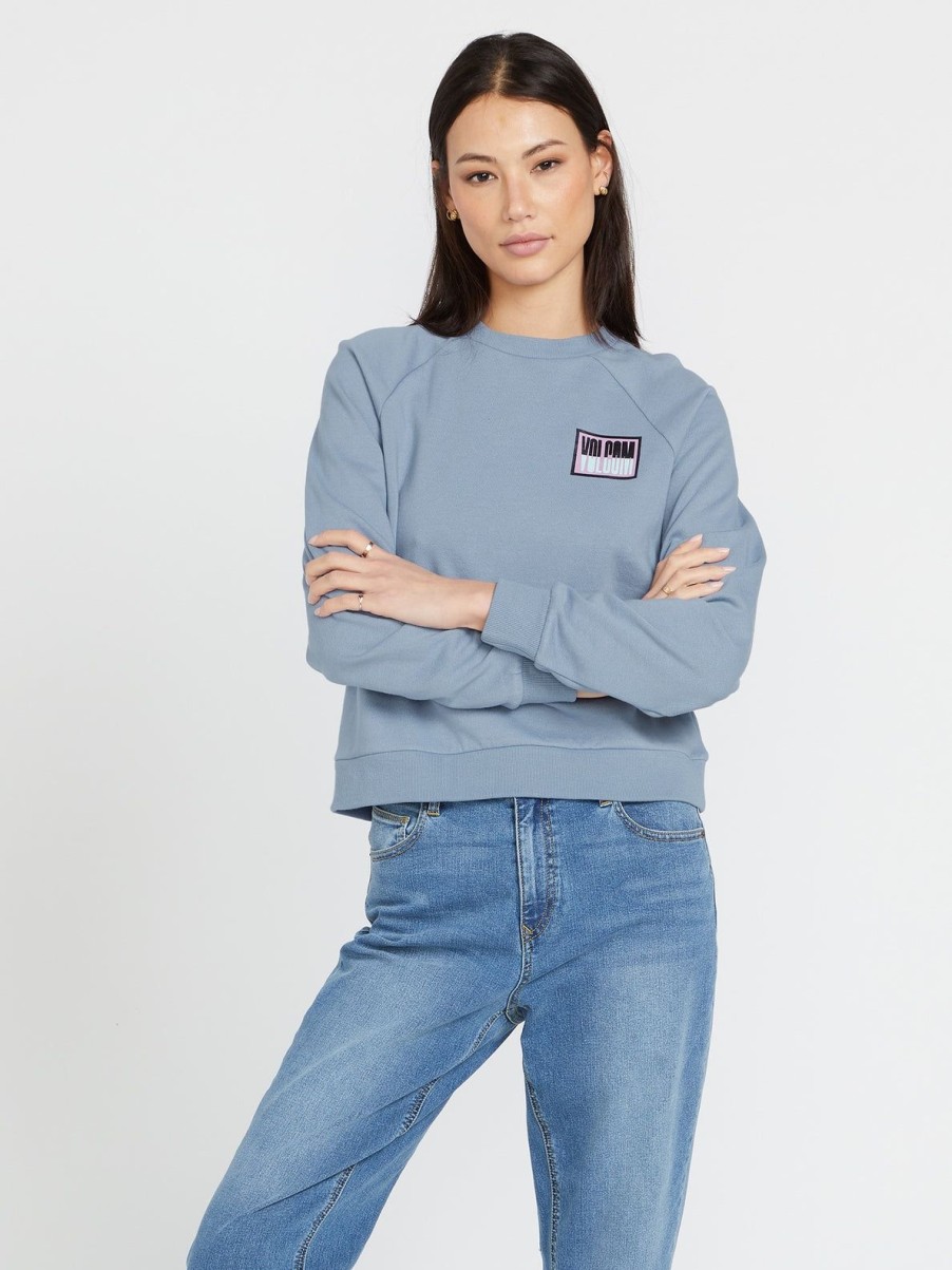 Women Volcom Hoodies & Sweatshirts | Truly Deal Crew Sweatshirt Washed Blue