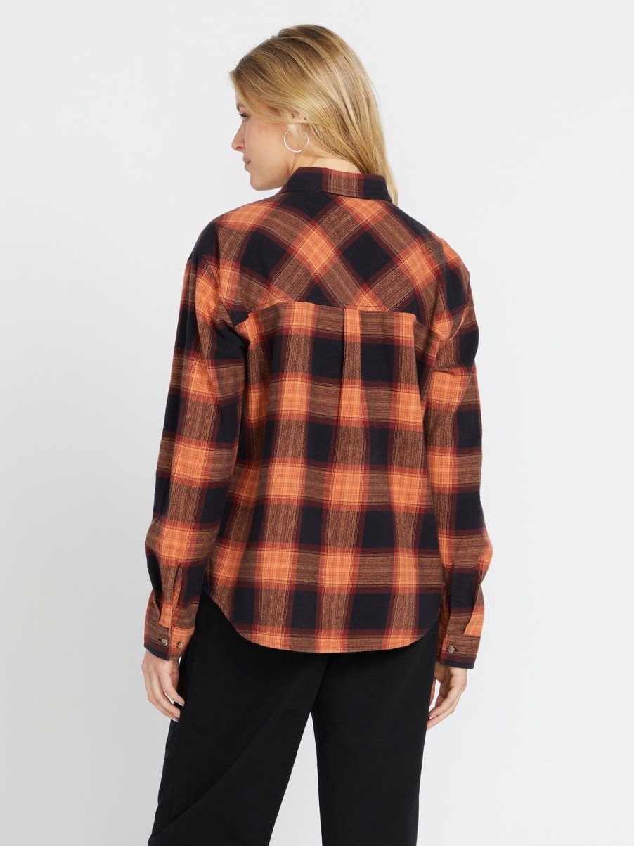 Women Volcom Hiking | Plaid To Meet U Long Sleeve Shirt Black