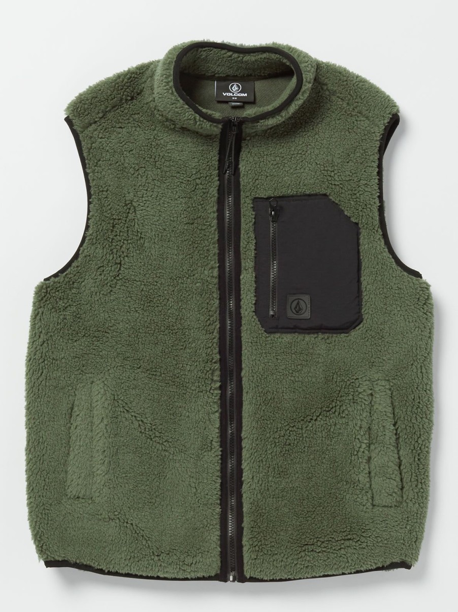 Men Volcom Jackets | Muzzer Fuzzar Vest Squadron Green