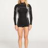 Women Volcom Wetsuits | Womens Modulator 2Mm Long Sleeve Chest Zip Wetsuit Black