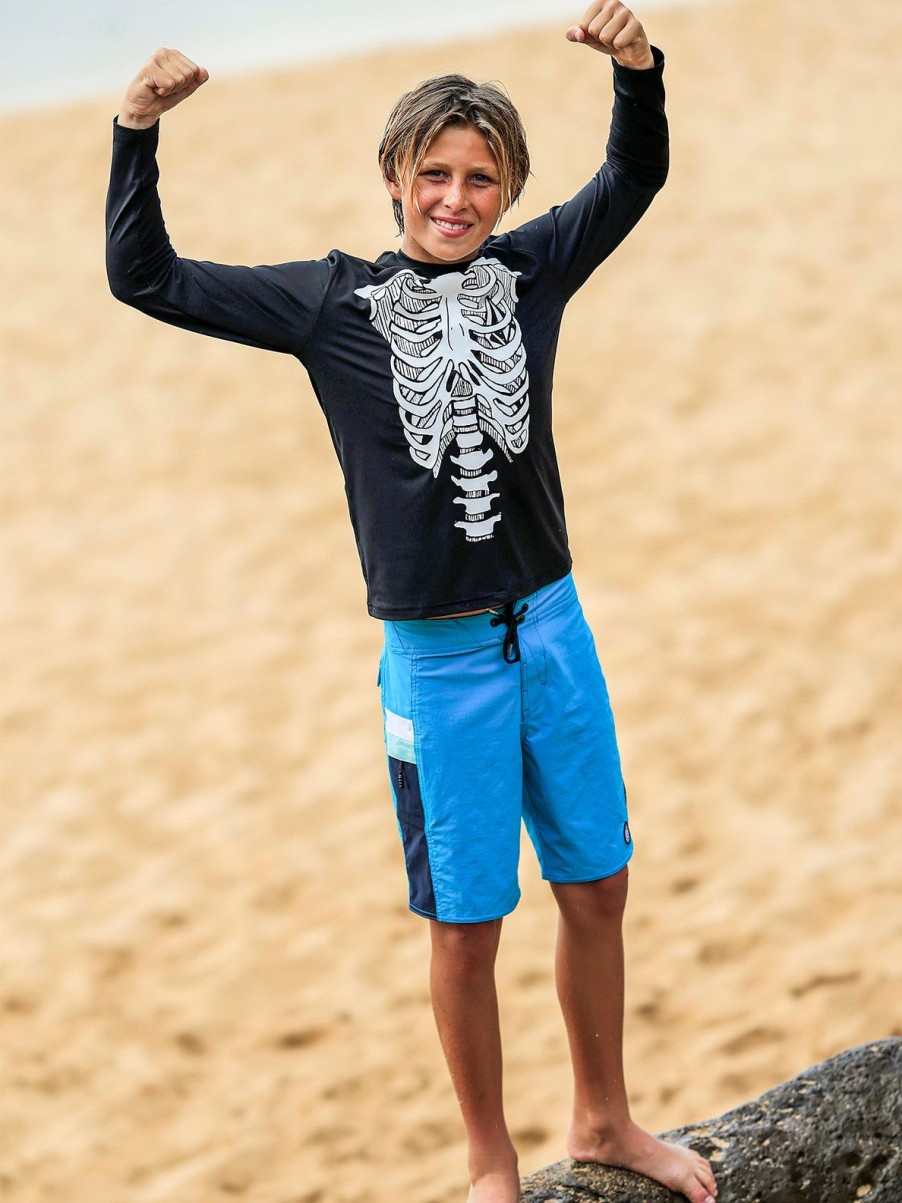 Kids Volcom Rashguards | Big Boys Skeleton Long Sleeve Rashguard Black