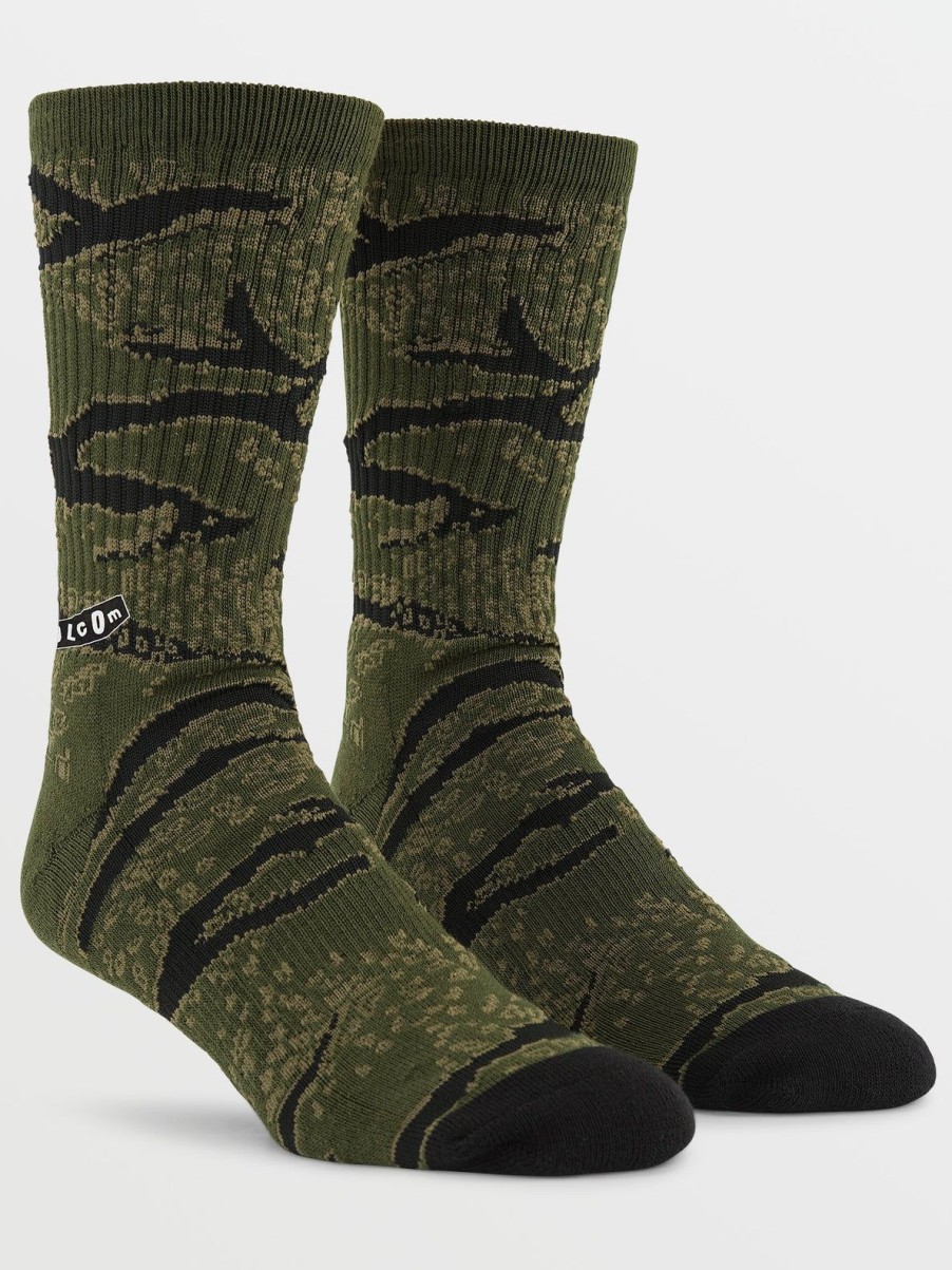 Men Volcom Socks | Caustic Camo Socks Squadron Green