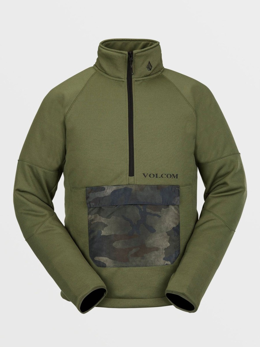 Men Volcom Layering | Mens Tech Fleece Pullover Military