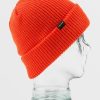 Kids Volcom Beanies | Kids Lined Beanie Orange Shock