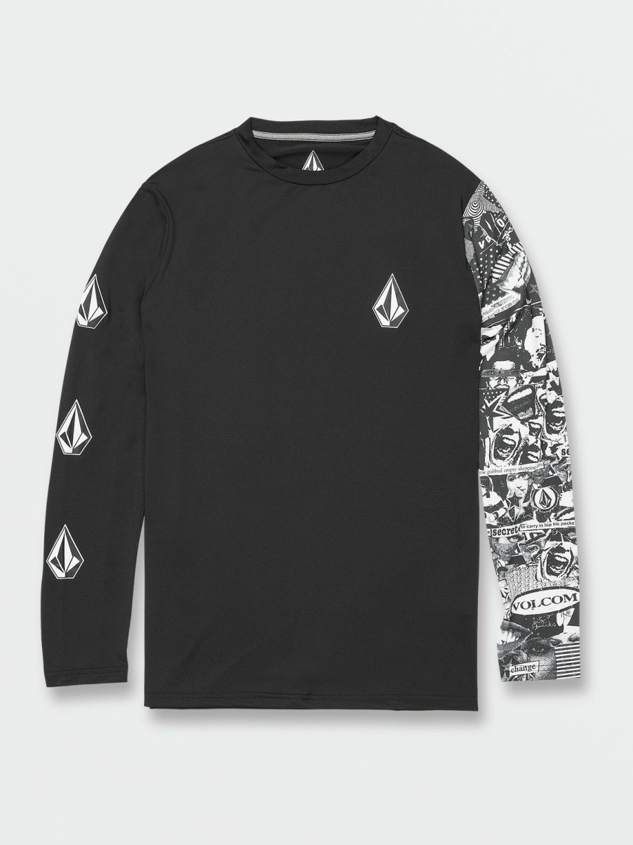 Men Volcom Rashguards | Iconic Stone Collage Long Sleeve Upf 50 Rashguard Black