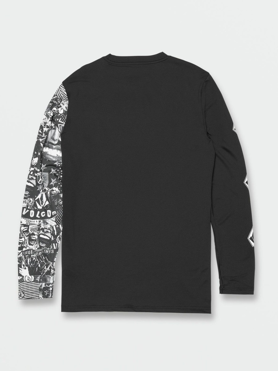 Men Volcom Rashguards | Iconic Stone Collage Long Sleeve Upf 50 Rashguard Black