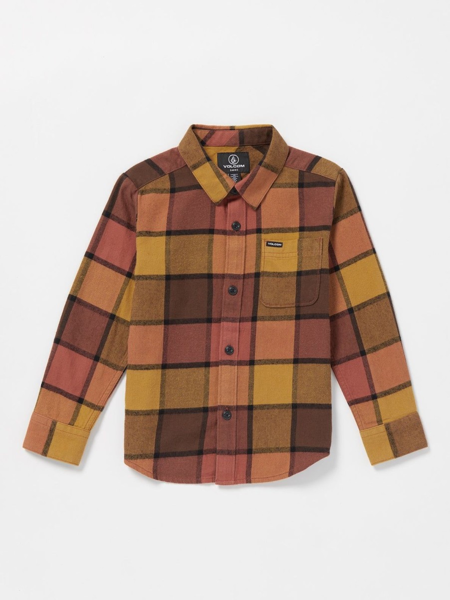 Boys Volcom Shirts & Flannels | Little Boys Caden Plaid Flannel Burro Brown