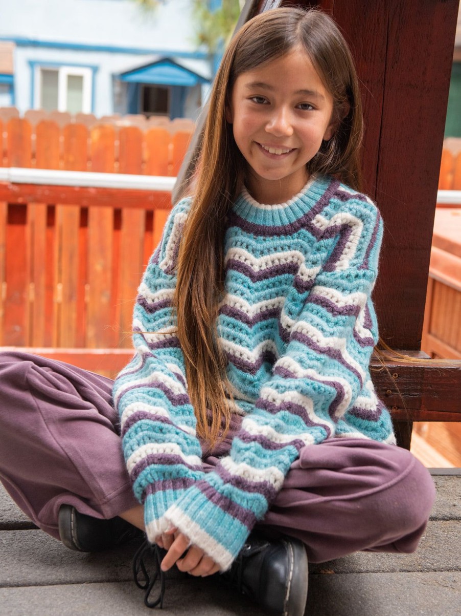 Girls Volcom Hoodies & Sweatshirts | Girls Zigzy Zagzy Sweater Aqua