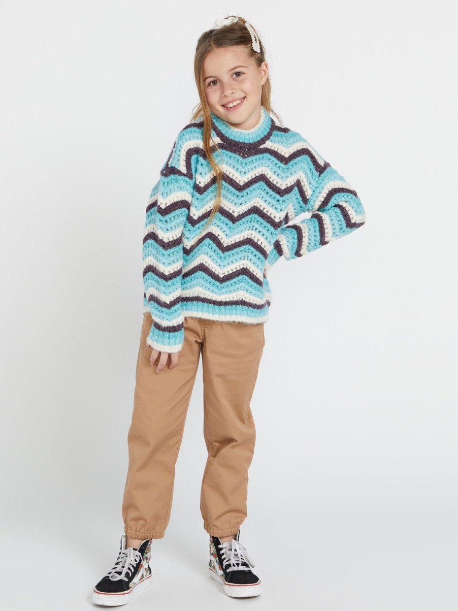 Girls Volcom Hoodies & Sweatshirts | Girls Zigzy Zagzy Sweater Aqua