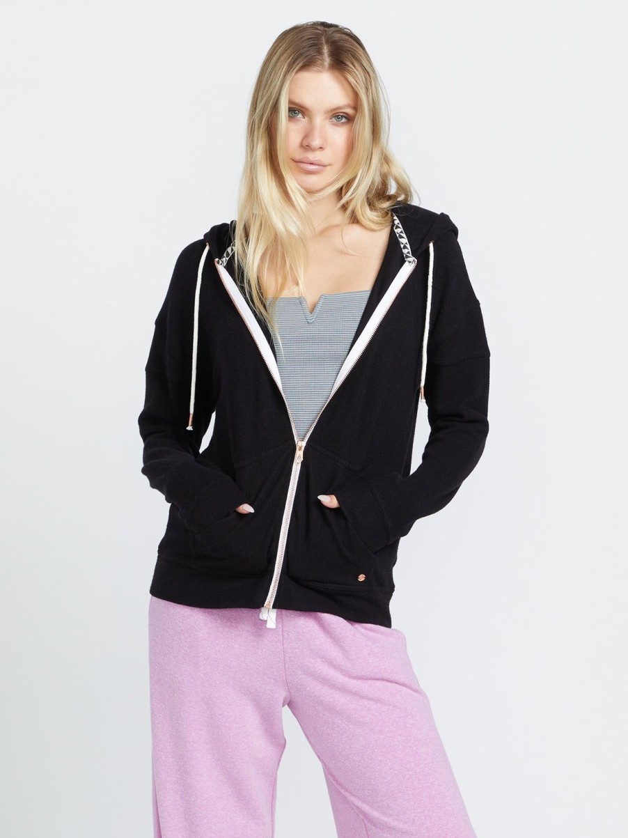 Women Volcom Jackets | Lived In Lounge Zip Jacket Black