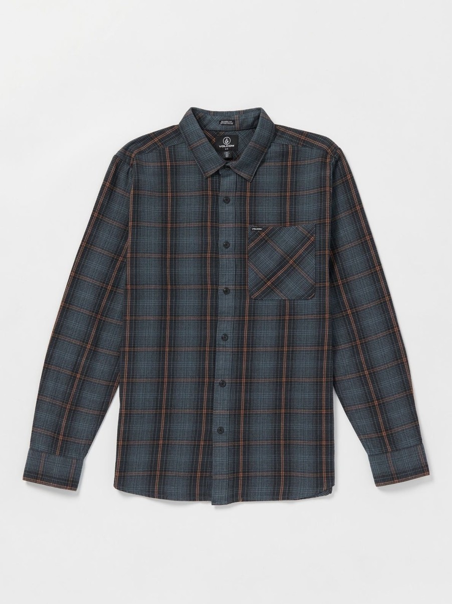 Men Volcom Shirts & Flannels | Heavy Twills Long Sleeve Flannel Dark Slate